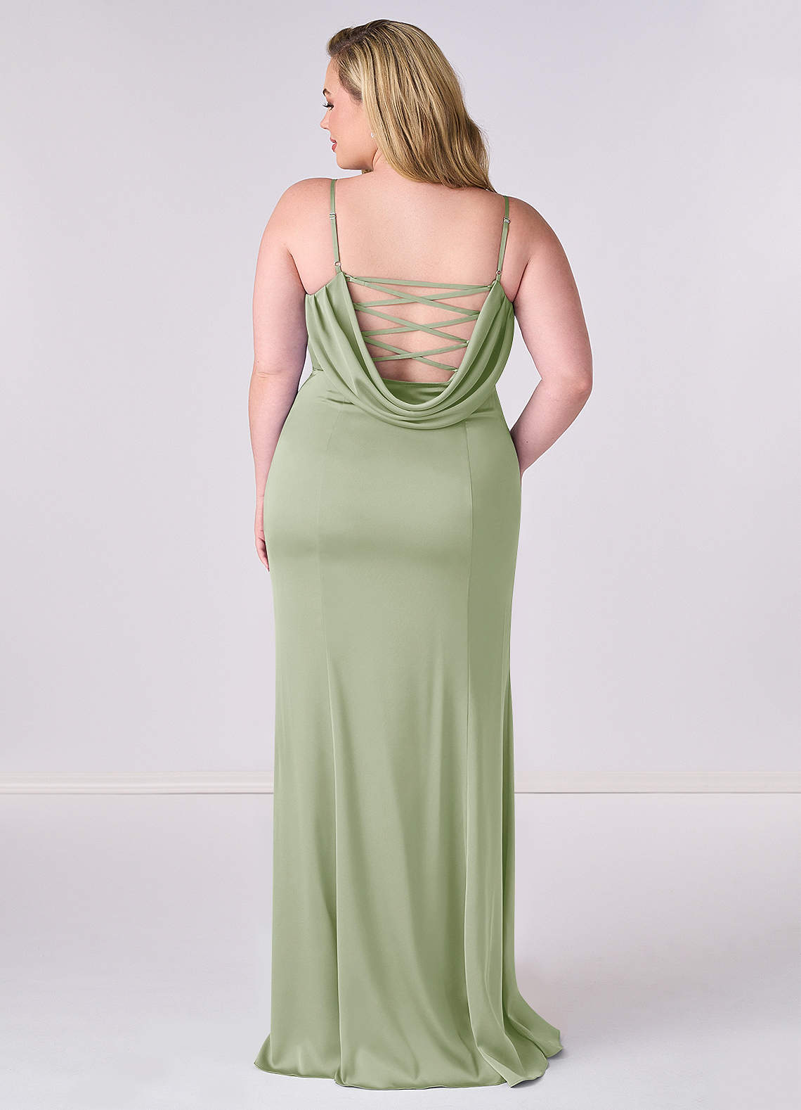 Robe sirène plissée en satin extensible à lacets-AZ90203419-vente finale