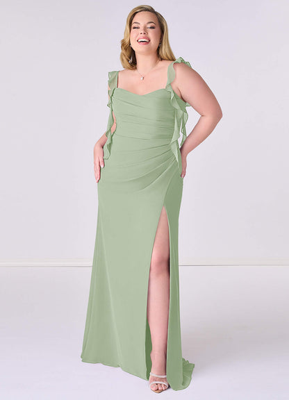 Robe sirène plissée en mousseline à volants et décolleté en cœur-AZ6847449-vente finale