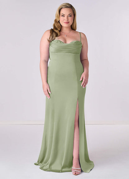 Robe sirène plissée en satin extensible à lacets-AZ90203419-vente finale