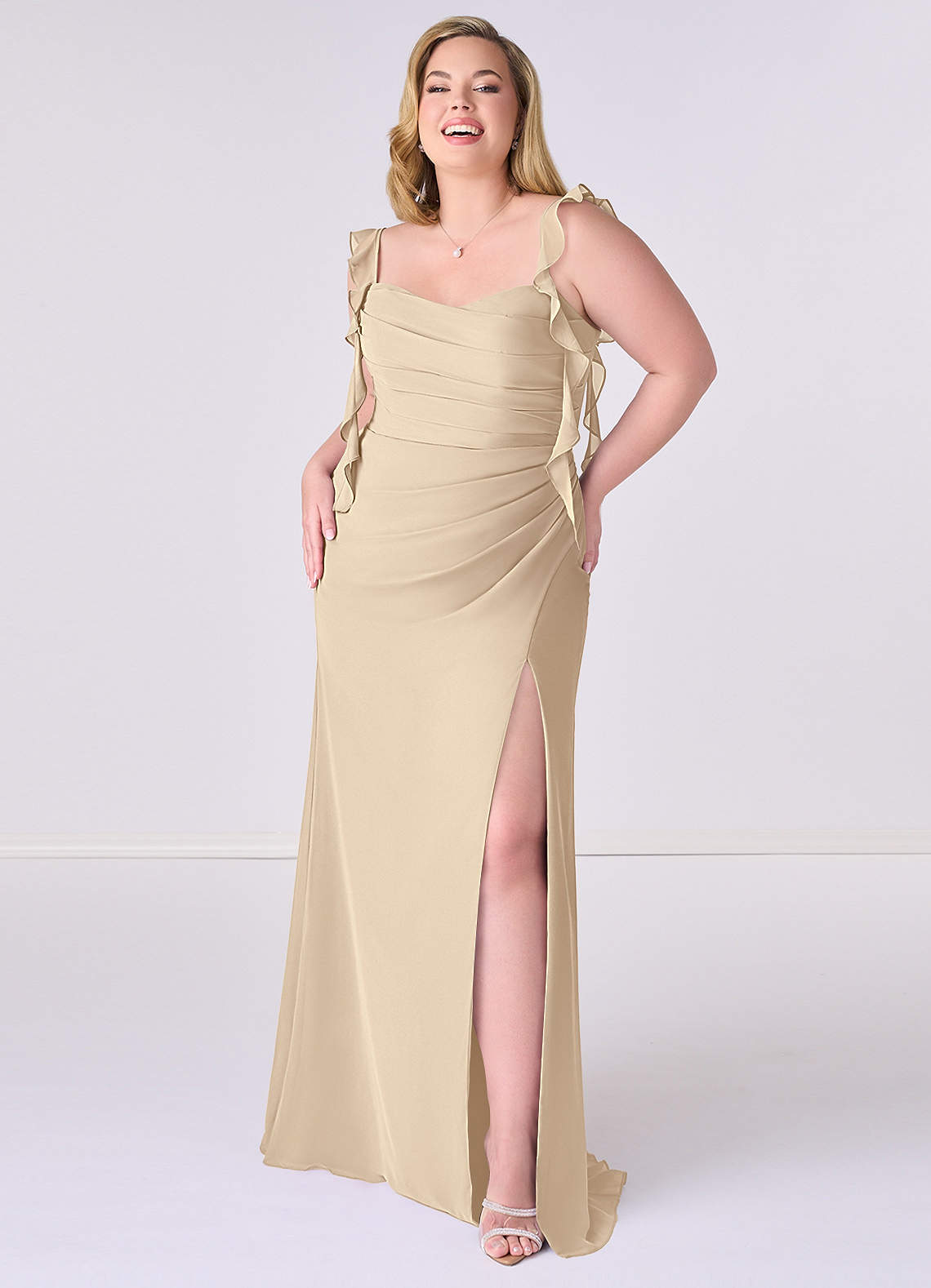 Herzförmiges, plissiertes Meerjungfrau-Kleid aus Chiffon mit Rüschen-AZ6949845-vente finale