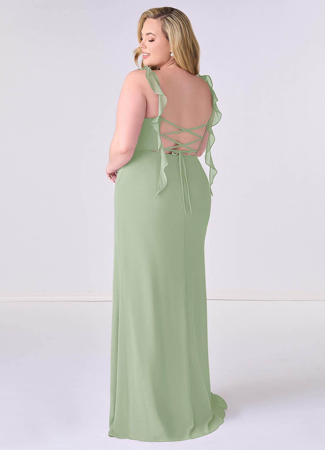 Robe sirène plissée en mousseline à volants et décolleté en cœur-AZ6847449-vente finale